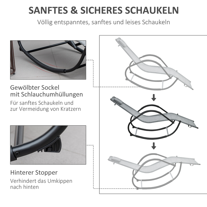 Крісло-гойдалка, шезлонг з підголовником для саду, маятникове крісло, витримує до 160 кг, Textilene, сірий колір, розмір 61 x 160 x 79 см
