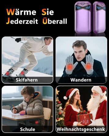 Електричні грілки для рук DDKJ 2 шт., 7000mAh, з магнітом, 3 режими нагріву до 55°C, для дітей, чоловіків, жінок, фіолетові