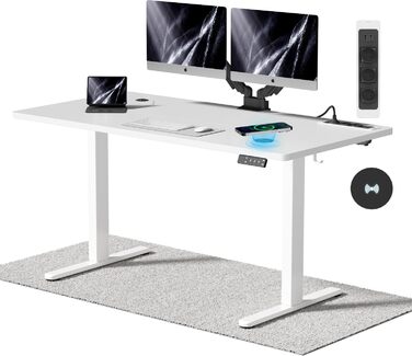 Електричний стіл Airfish з регулюванням висоти (140x70 см) з бездроговою зарядкою, пам'яттю на 3 положення та функцією нагадування про відпочинок, білий.