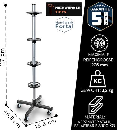 Підставка для шин Premium Felgenbaum для автошин до 150 кг - стійка для 4 шин, колісна стійка, колісна стійка для зберігання шин (чорний, 225 мм)