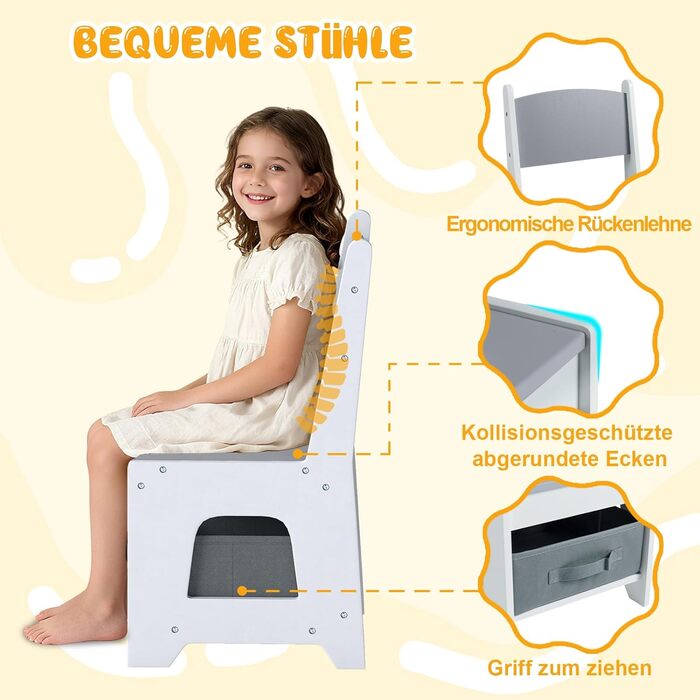 Дитячий стіл COSTWAY з 2 стільцями: дерев'яний набір 4-в-1 з полицями та ящиками для зберігання (від 3 років)