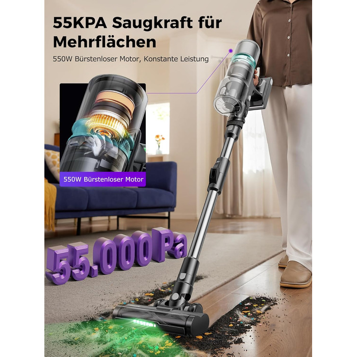 Бездротовий пилосос Proscenic P11 Ultra: потужний, легкий, з акумулятором 50 хвилин, сенсорний екран, антизаплутування, для дому, авто та видалення шерсті тварин (сірий)