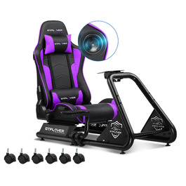 GTPLAYER Симулятор кокпіт для гонок, стійка для керма та педалей з динаміками (Ліловий)