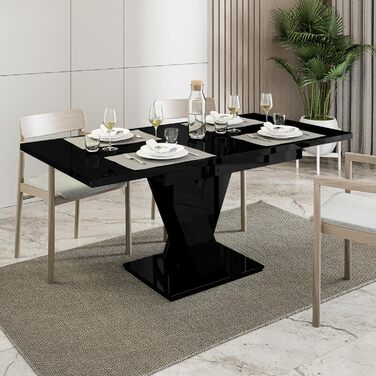 PROROOM FURNITURE Розсувний кухонний стіл Malvi – чорний глянцевий стіл 120-160 см для 4-6 осіб | Легка збірка | Для їдальні та кухні