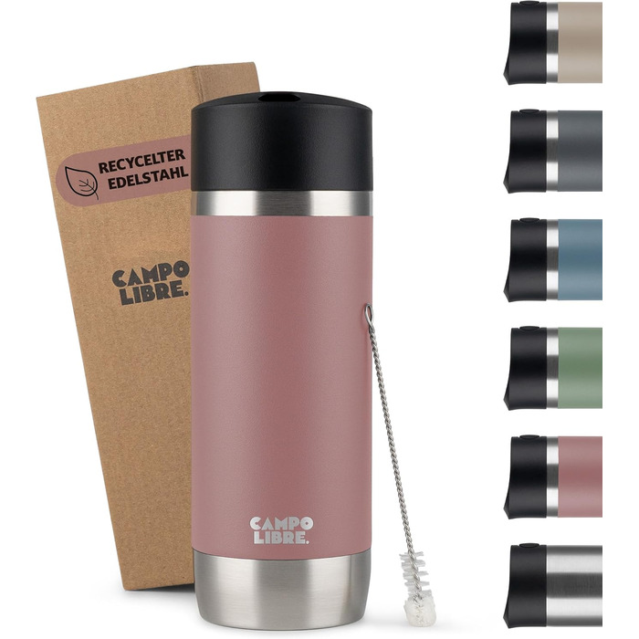 Термокружка Campo Libre Anto I для кави з собою, 450 мл, подвійні стінки, витримує 6 годин тепла, з One-Touch-закриттям, Misty Pink