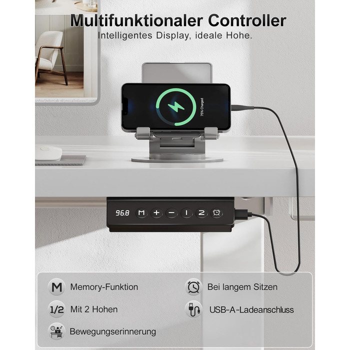 Дитячий електричний стіл Airfish, 80x60 см, регулювання висоти, пам'ять, для дому/офісу, білий