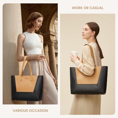 LOVEVOOK Сумка-шопер з натуральної шкіри, велика жіноча сумка на плечі, сумка-тоут, коричнева (чорно-коричнева, M)