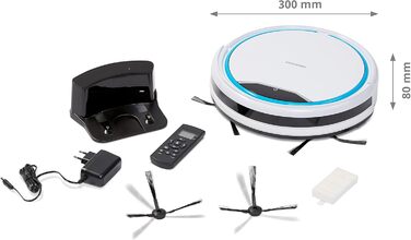 Робот-пилосос MEDION MD19900 з зарядною станцією: навігація, для твердих поверхонь (плитка, ламінат), видалення шерсті тварин, пульт ДК, до 90 хвилин роботи