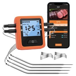 Термометр для барбекю Mcbazel 4 зонди, цифровий термометр для м'яса, РК-екран, таймер вибору м'яса/сигнал тривоги, віддалений моніторинг додатків, тримач/магнітна підтримка (макс. 50 символів)