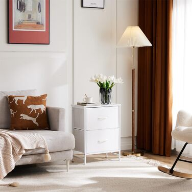 Набір приліжкових тумбочок DUMOS (2 шт.) з ящиком, індустріальний стиль, білий | Приліжкові столики для спальні, дитячої, вітальні | Набір для зберігання