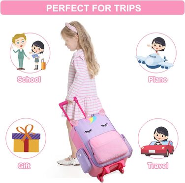 Витончений дитячий валізу, красивий дорожній валізу для хлопчиків, ручна поклажа, візок для малюків, дитячий сад, дитячий візок з колесами, 18 дюймів (Рожевий Єдиноріг)