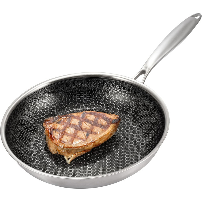 Сковорода з нержавіючої сталі Karl Hausmann 24 см - без покриття, для приготування картоплі, м'яса та овочів, сумісна з індукцією, можна мити в посудомийній машині