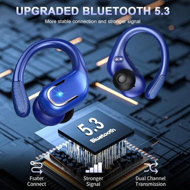 Спортивні навушники Bluetooth 5.3, 3D-стерео, ENC з шумозаглушенням, LED, IP7, USB-C, внутрішньоканальні (сині)