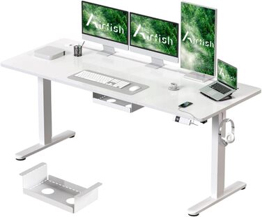 Електричний регульований стіл Airfish 160 x 80 см з USB-C зарядкою, кабелеуправлінням та 3 рівнями пам'яті (білий)