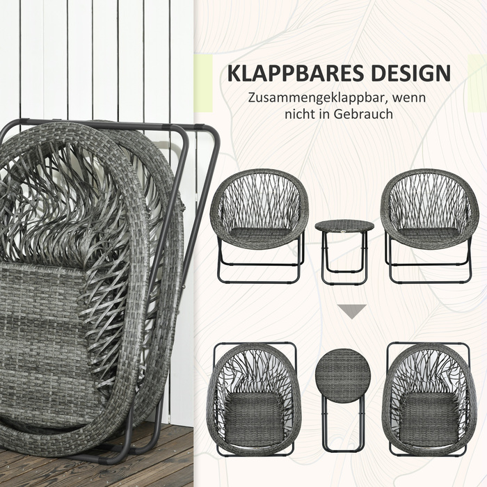 Балконний набір HOMCOM Folding Garden Set з журнальним столиком і 2 стільцями, включаючи подушки, сталевий сірий для патіо та саду