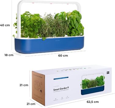 Click and Grow Indoor Garten: Розумний сад для вирощування зелені вдома з LED, 9 капсул (Синій)