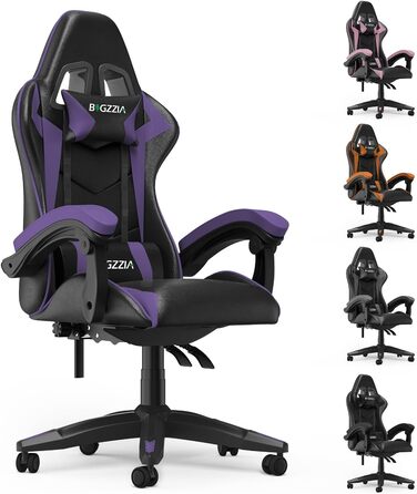 Ігровий крісло Bigzzia Ergonomічне, для підлітків та дорослих, з підголовником та підлокітниками (фіолетовий)