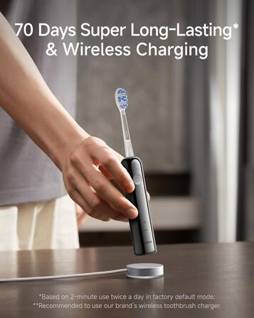 Електрична зубна щітка Laifen Wave Pro з 6 режимами, акумулятор на 70 днів, прозорий корпус (нержавіюча сталь)