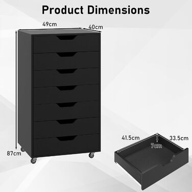 Роликовий контейнер GIANTEX з 5 висувними ящиками, офісний шафка для документів на колесах, тумба під стіл з дерева, стіл-принтер для дому та офісу (Білий, Чорний), 49 x 40 x 87 см
