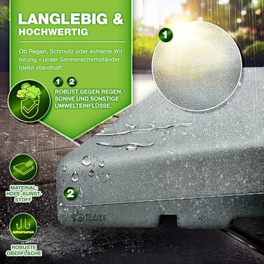 Сонцезахисний стійка Tillvex® 90 літрів / 120 кг – 4 частини для парасольки, з металевим з'єднувачем | Заповнюється водою або піском | Стійка для парасольки Tillvex® вологостійка (Сірий)