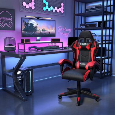 Ігровий крісло Bigzzia Ergonomiczne з підголівником та підлокітниками (Чорно-червоний, з підігрівом)