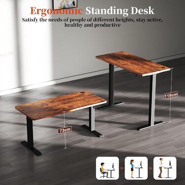 Електричний стіл 140x60 см Vintage Braun: регульована висота, комп'ютерний, без швів