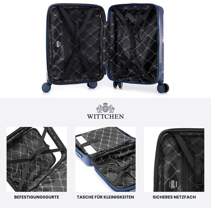 Набір валізWITTCHEN AXIS 3 шт. | Ручна та велика валіза | Гібрид ABS Nylon з TSA замком, телескопічною ручкою та 360° колесами | (Темно-синій, 55 x 37 x 21,5 см)