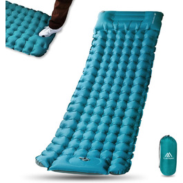 Кемпінговий килимок Flintronic Самонадувний за допомогою насоса для ножного преса, водонепроникний спальний килимок товщиною 10 см з подушкою, відкритий надувний надувний матрац, складний килимок для сну на відкритому повітрі, кемпінг синій