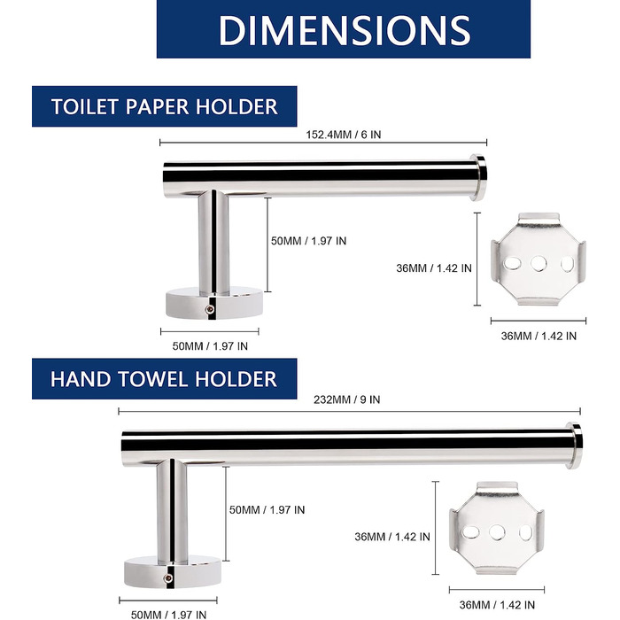 Тримач для туалетного паперу для ванної кімнати NearMoon вішалка для рушників, набір приладдя для ванної кімнати Premium 304 з нержавіючої сталі, 2 предмета, тримач для туалетного паперу і настінна вішалка для рушників для ванної та кухні (хромована оброб