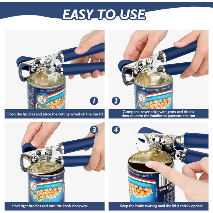 Відкривачка для консервів ручна, сталева, з великим зручним колесом та відкривачем для пляшок, багатобарвна