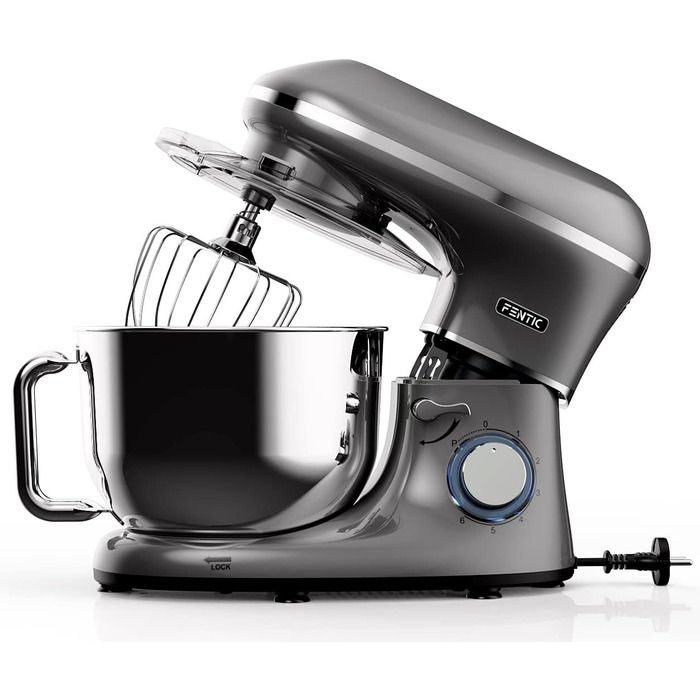 Кухонна машина 2000W з нержавіючої сталі, чаша 6.2 л, міксер з набором насадок (крюк, гак, вінчик, сплеск), колір антрацит