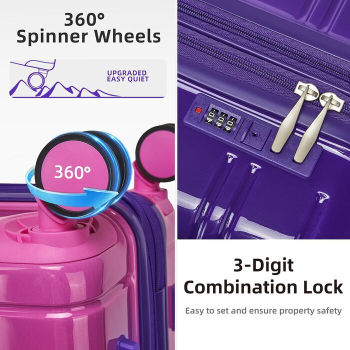 Набір валіз LARVENDER 5-ти частинний, з жорстким корпусом, розширюваний, з кодовим замком (Midnight Berry)