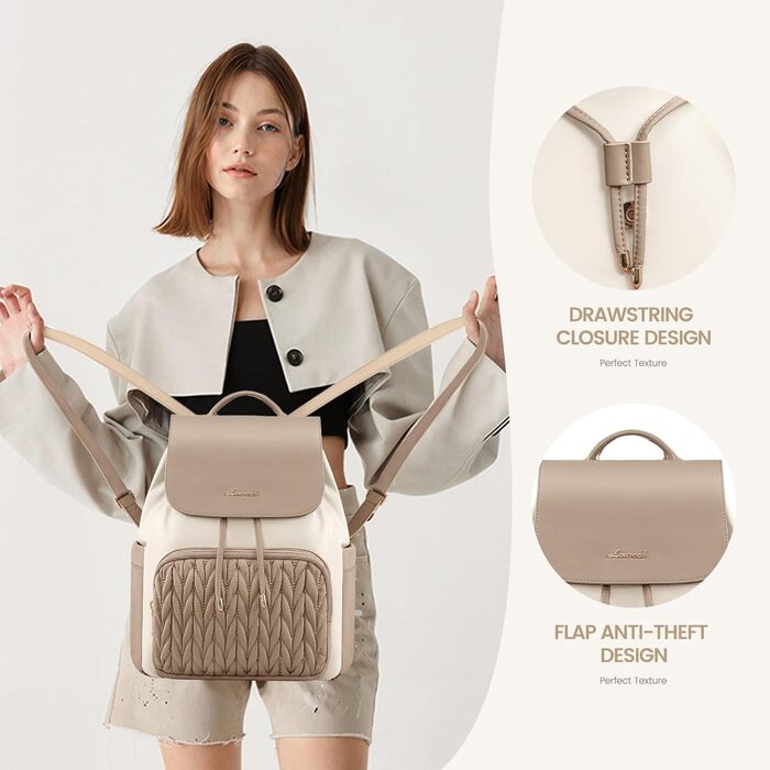 LOVEVOOK Сумка-рюкзак жіноча маленька, елегантна міська, водонепроникна, повсякденна, для подорожей, школи, роботи, чорна (14 дюймів, A-khaki-beige)
