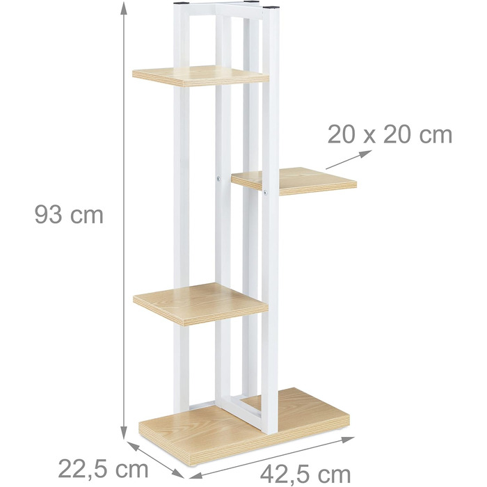 Стелаж для квітів Relaxdays 4-х ярусний металевий, під дерево, 93x42.5x22.5 см, світло-коричневий