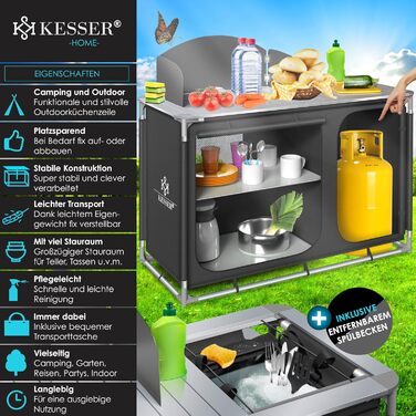 Кухонний бокс KESSER для кемпінгу F4 Anthrazit з алюмінієвою рамою та сумкою для перенесення