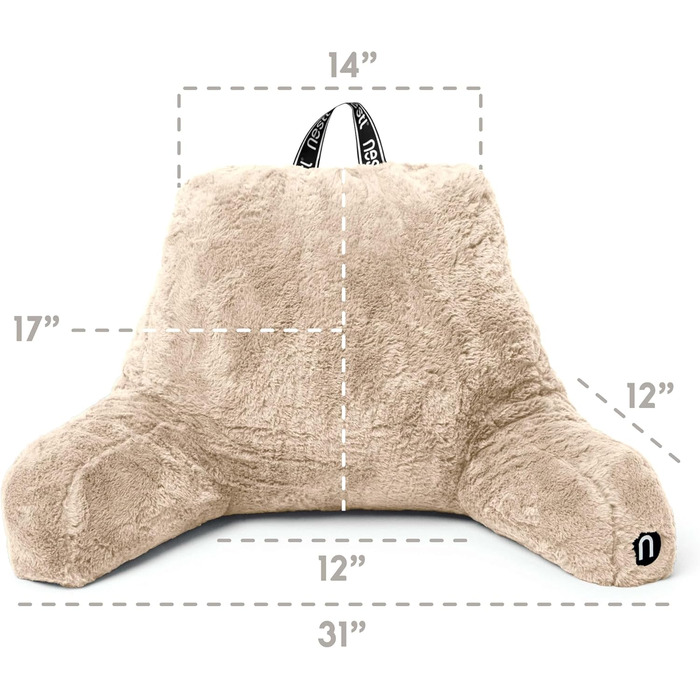 Подушка для читання Nestlé Pelz, стильна спинка для сидіння в ліжку, штучне хутро, крісло-подушка з підлокітниками, подушка для читання в ліжку, для дорослих та дітей, спинка для відпочинку в ліжку, салатовий колір (стандарт, льон)