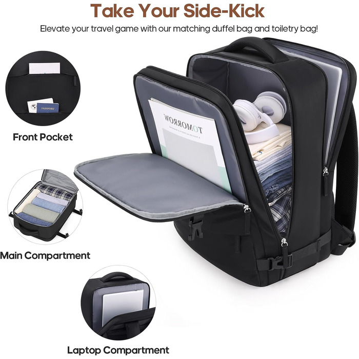 Набір валіз Gepäck з рюкзаком, полікарбонатне ручне багаж, схвалено авіакомпаніями з обертовими колесами, набір жорстких валіз з TSA-замком, багаж на спіннері (Чорний, 3 шт. (50 см))