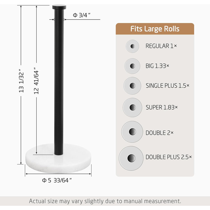 Тримач для паперових рушників KES з мармуру та нержавіючої сталі SUS304, підстільний, чорний, 14 см