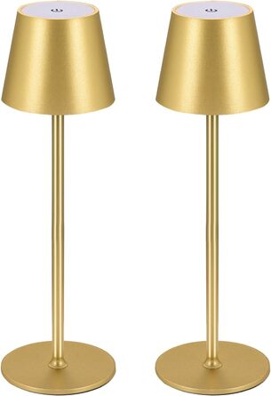 LED-лампа Zoeger: 2 шт., диммування, акумулятор, бездротова, тепле світло 3000K, USB-C, алюміній, IP54, золота