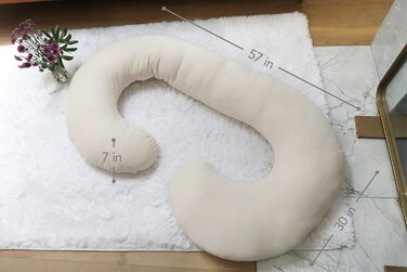 Подушка для вагітних Pharmedoc, з-подібна подушка для сну на боці, підтримка спини, стегон, ніг, живота для вагітних (органічна, Бежева)