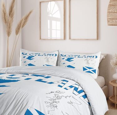 Шотландія Комплект підковдр Двоспальне ліжко, карта та прапор, м'яка форма Високоякісна підковдра з 2 предметів з 1 наволочкою, 170 x 220 см - 75 x 50 см, кобальтово-синій білий 170 x 220 см - 75 x 50 см Кобальтовий синій білий