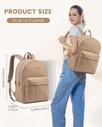LOVEVOOK Рюкзак для жінок, середній, шкільний, для підлітків, елегантний, з відділенням для ноутбука, легкий, водонепроникний, для школи, університету, подорожей (Хакі, 17 дюймів)
