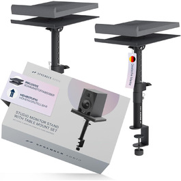 Стійка для акустики Sprenger з кріпленням для столу – регулювання ±20°, до 28кг – з демпфером з піни – стабільна та міцна – для студії, столу та DJ-setup – чорний колір