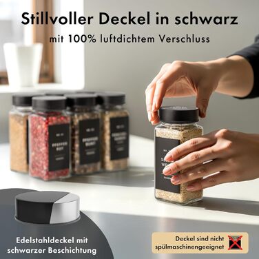 Набір баночок для спецій кутовий (24 x 120 мл) з нержавіючою кришкою, дозатор, 240 етикеток, чорний колір. Організатор спецій, контейнери для спецій преміум-якість [10,7 см x 4,5 см]