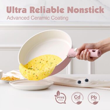 Набір посуду SENSARTE 17 частин з керамічним покриттям, антипригарний, для всіх плит, безпечний, рожевий