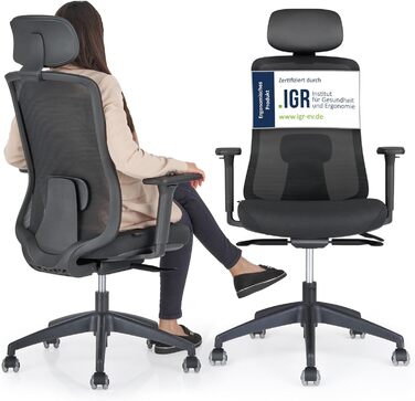 Офісний стіл Schekka® Ergonomisch - ергономічне крісло з регулюванням, підголовником та підтримкою попереку, 3D підлокітники, дихаюча сітка, 150 кг (Світло-сірий/М'ятний)