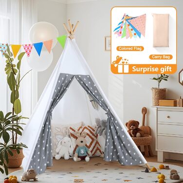 Дитячий намет-халатка Tipi для гри в приміщенні та на вулиці. Ігровий намет-халатка для хлопчиків та дівчаток з сумкою для зберігання, ігровий будиночок з вікнами. Чудовий подарунок! (Сірий)