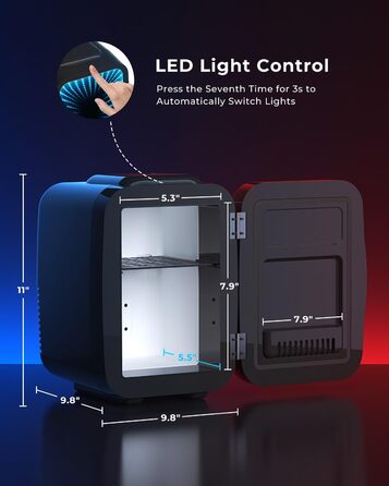Міні-холодильник BEICHEN 4Л з RGB-підсвіткою, функція охолодження та підігріву 2в1, для напоїв, косметики та геймінгу, AC 220V/DC 12V (Чорний)