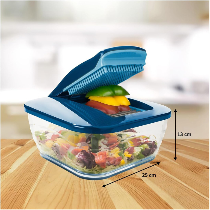 Набір для нарізки овочів Nicer Dicer Chef 15 елементів: нарізник, шинкувальник, нарізник для салату, кубик-нарізник, нарізник для картоплі фрі, хвилястий нарізник, мульти-подрібнювач для фруктів та овочів, кухонний аксесуар з рецептами (блакитний)