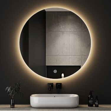 Круглий дзеркало для ванної кімнати Boromal з годинником та підсвічуванням, 60 см, 3 кольори світла, регулювання яскравості, LED, сенсорне управління, Стиль Jd